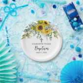 Sunflower & Eucalyptus Boho Cross Baptism Papieren Bordje (Feest)