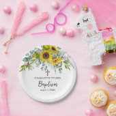 Sunflower & Eucalyptus Boho Cross Baptism Papieren Bordje (Feest)