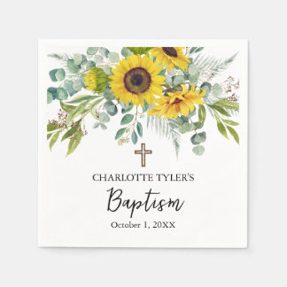 Sunflower & Eucalyptus Boho Cross Baptism Servet