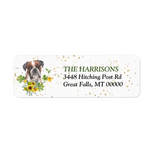 Sunflower Eucalyptus Boxer Dog Return Address Etiket (Voorkant)
