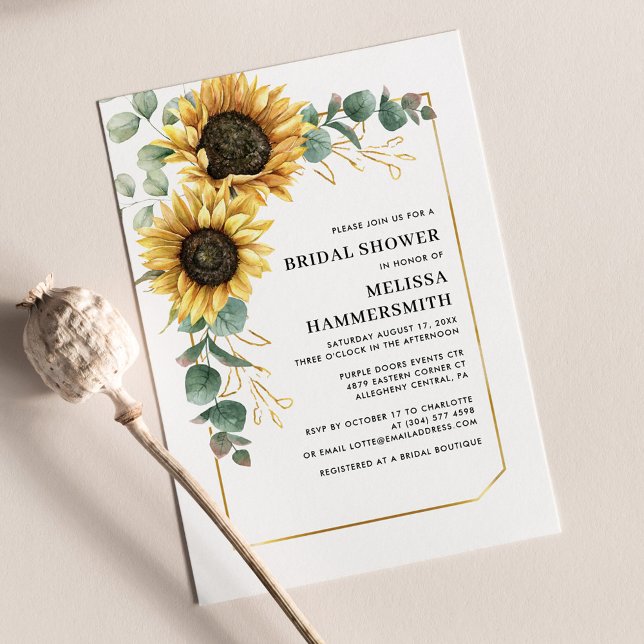 Sunflower Eucalyptus Bridal Showuitnodiging (Creator heeft geüpload)
