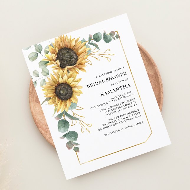 Sunflower Eucalyptus Bridal Showuitnodiging (Sunflower Eucalyptus Greenery Buddet Bridal Shower Invitation)