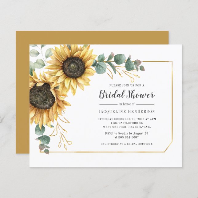 Sunflower Eucalyptus Bridal Showuitnodiging (Voorkant / Achterkant)