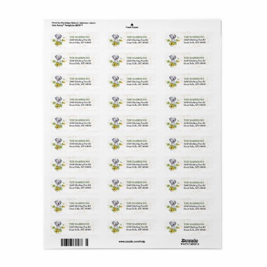 Sunflower Eucalyptus Dalmatian Return Address Etiket (Full Sheet)