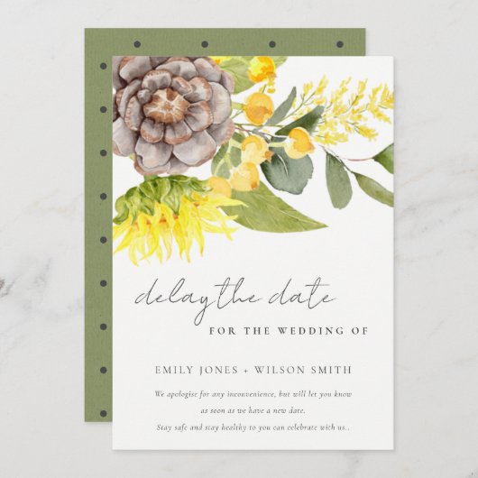 SUNFLOWER EUCALYPTUS FLORA WEDDING VERTRAGT DE DAT KAART (Voorkant / Achterkant)