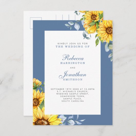 Sunflower & Eucalyptus Floral Weddenschap Briefkaart (Voorkant / Achterkant)