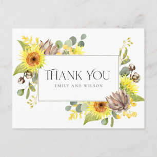 SUNFLOWER EUCALYPTUS FLORAL WEDING DANK U AANKONDIGINGSKAART