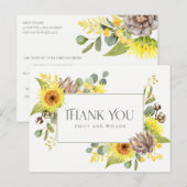 SUNFLOWER EUCALYPTUS FLORAL WEDING DANK U AANKONDIGINGSKAART (Voorkant / Achterkant)