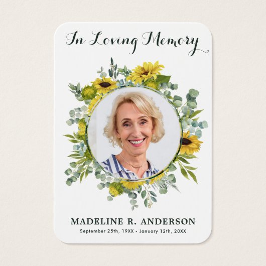 Sunflower Eucalyptus Foto Funeral Prayer Kaart (Voorkant)