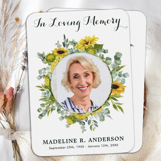 Sunflower Eucalyptus Foto Funeral Prayer Kaart
