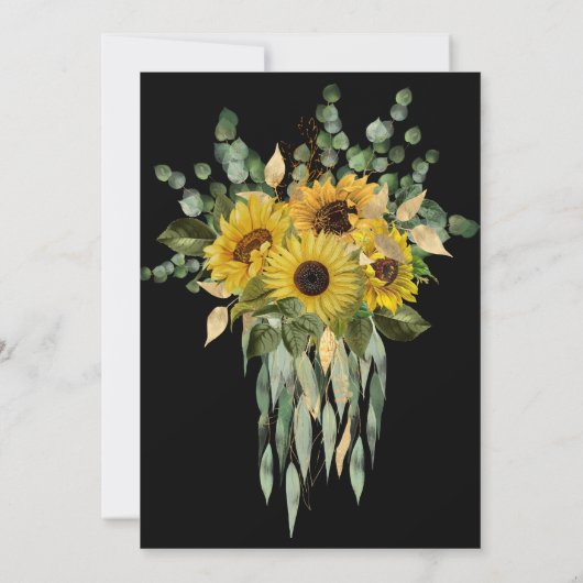 SUNFLOWER EUCALYPTUS GOLD TRIM ELEGANT WEDING 2 KAART (Achterkant)