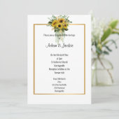 SUNFLOWER EUCALYPTUS GOLD TRIM ELEGANT WEDING KAART (Staand voorkant)