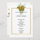 SUNFLOWER EUCALYPTUS GOLD TRIM ELEGANT WEDING KAART (Voorkant / Achterkant)