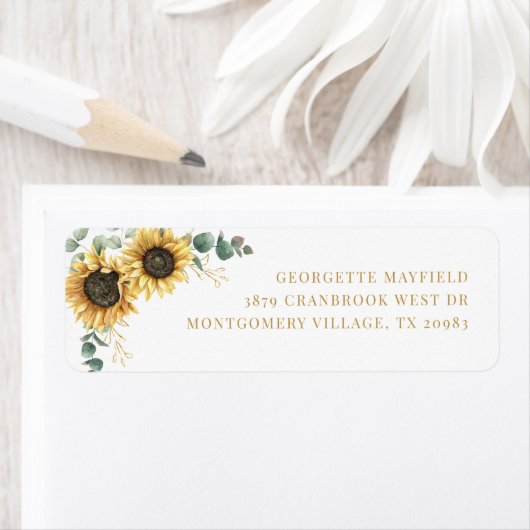 Sunflower Eucalyptus Greenery Return Address Etiket (Insitu)