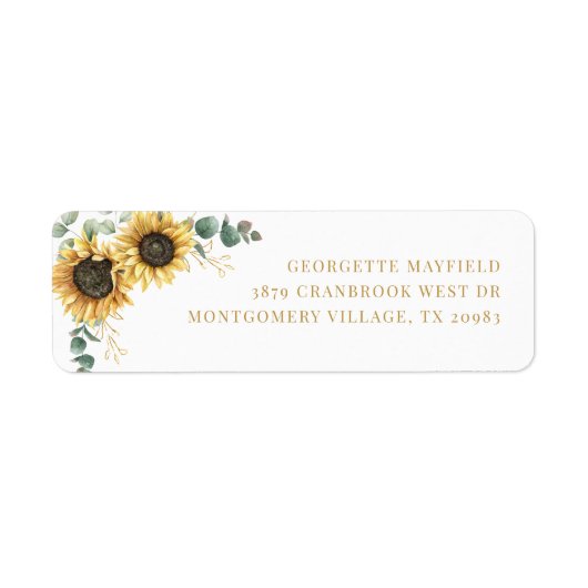 Sunflower Eucalyptus Greenery Return Address Etiket (Voorkant)