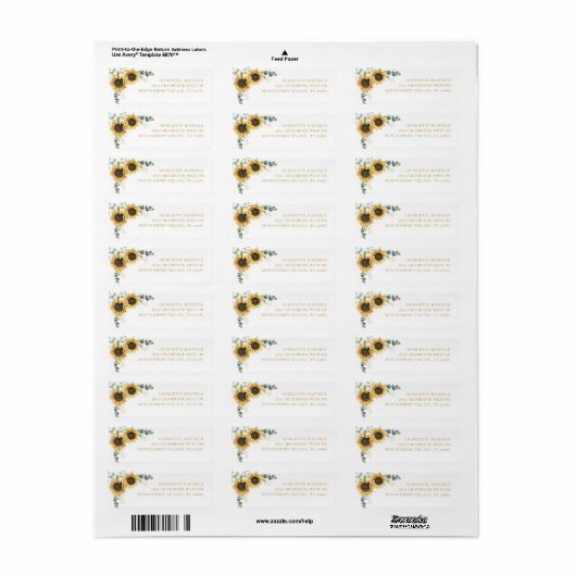 Sunflower Eucalyptus Greenery Return Address Etiket (Full Sheet)