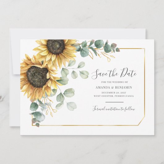 Sunflower Eucalyptus Greenery Save the Date Floral (Voorkant)