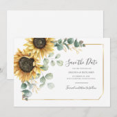 Sunflower Eucalyptus Greenery Save the Date Floral (Voorkant / Achterkant)