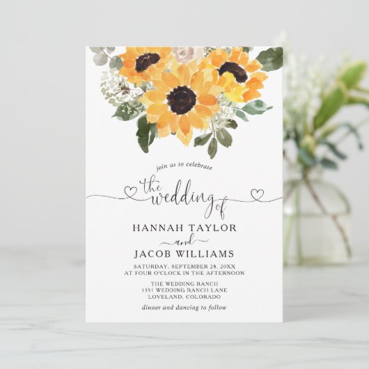 Sunflower Eucalyptus Greenery Wedding  Kaart (Staand voorkant)