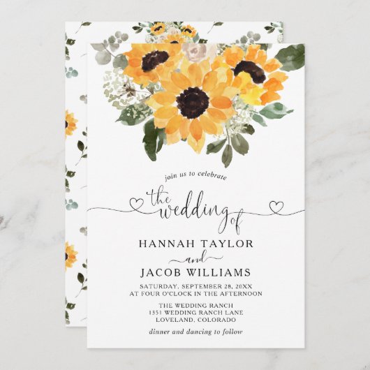 Sunflower Eucalyptus Greenery Wedding  Kaart (Voorkant / Achterkant)