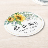 Sunflower Eucalyptus Mr & Mrs Wedding Favor Ronde Kartonnen Onderzetter (Gebogen)