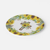 Sunflower Eucalyptus Palm Boho Cross Baptism Papieren Bordje (Gekanteld)