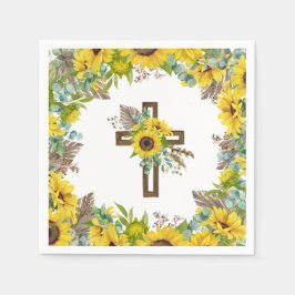 Sunflower Eucalyptus Palm Boho Cross Baptism Servet