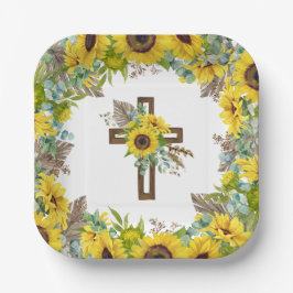 Sunflower Eucalyptus Palm Boho Square Baptism Papieren Bordje