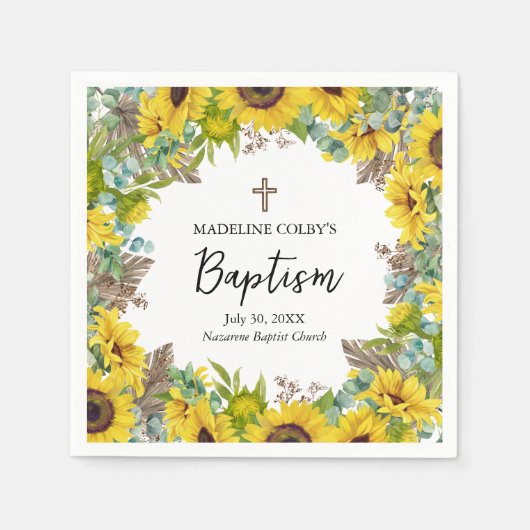 Sunflower Eucalyptus Palm Boho Square Baptism Servet (Voorkant)