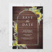 Sunflower Eucalyptus Photo Wood Wedding Save The Date (Voorkant)
