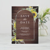 Sunflower Eucalyptus Photo Wood Wedding Save The Date (Staand voorkant)