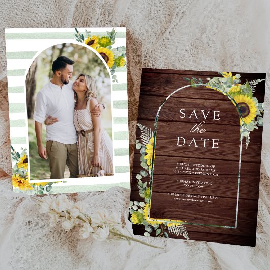 Sunflower Eucalyptus Photo Wood Wedding Save The Date