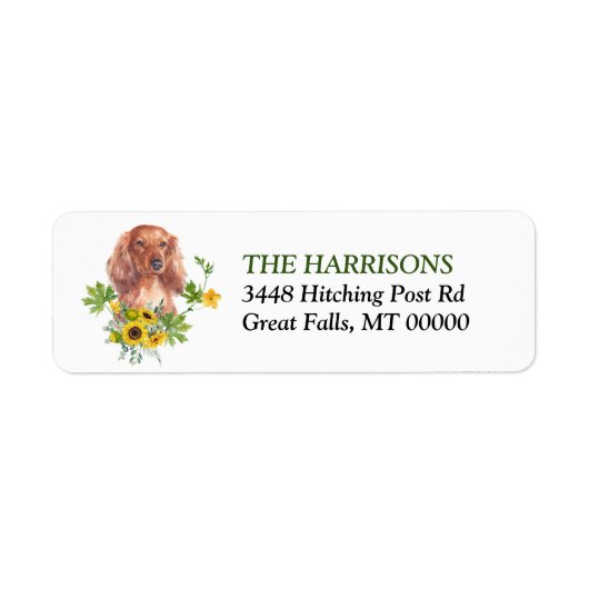 Sunflower Eucalyptus Red Dachshund Return Address Etiket (Voorkant)