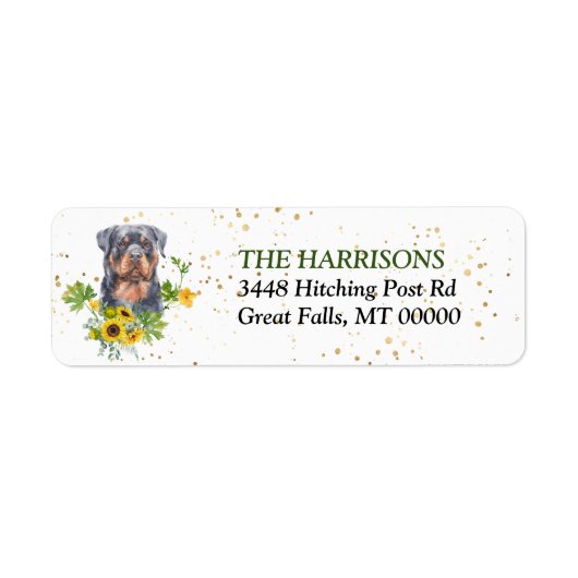 Sunflower Eucalyptus Rottweiler Return Address Etiket (Voorkant)