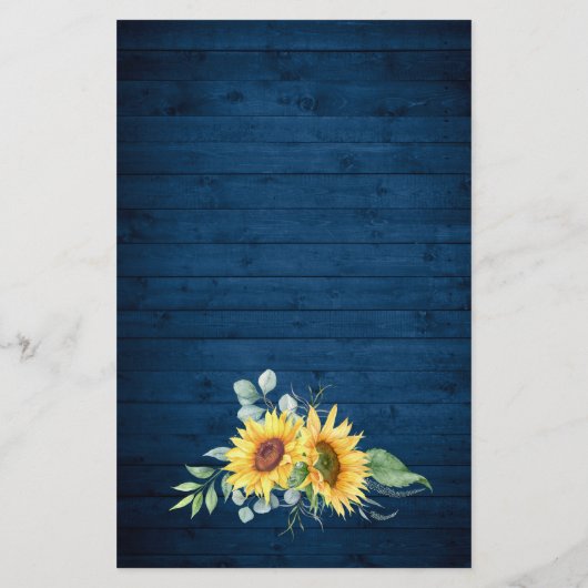 Sunflower Eucalyptus Rustic Blue Wood Weddenschap (Achterkant)