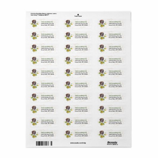 Sunflower Eucalyptus Saint Bernard Return Address Etiket (Full Sheet)