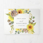 SUNFLOWER EUCALYPTUS WATERVERF FLORAL WEDING DRIELUIK UITNODIGING (Cover)