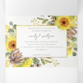 SUNFLOWER EUCALYPTUS WATERVERF FLORAL WEDING DRIELUIK UITNODIGING (Binnenkant midden)