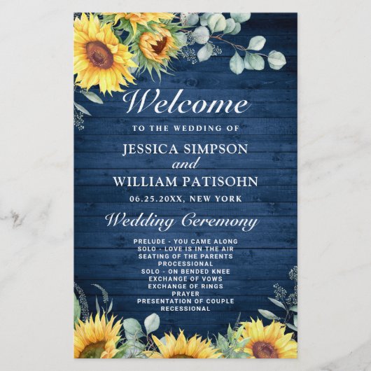 Sunflower Eucalyptus Wedding Ceremony Programme (Voorkant)