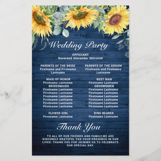 Sunflower Eucalyptus Wedding Ceremony Programme (Achterkant)