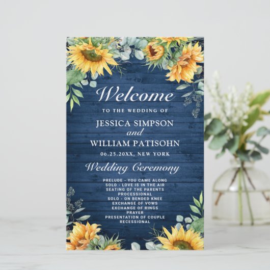 Sunflower Eucalyptus Wedding Ceremony Programme (Staand voorkant)
