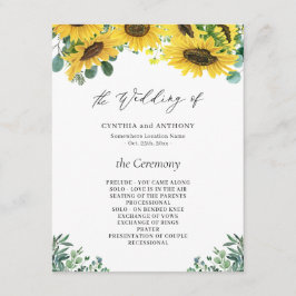 Sunflower Eucalyptus Wedding Ceremony Programme Kaart