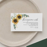 Sunflower Eucalyptus Wedding Honeymoon Wish Informatiekaartje<br><div class="desc">Voor je leuke huwelijkswens is deze omhullingskaart met zonnebloemen en eucalyptusbladeren,  met goudbladeren,  perfect als je een geldelijke bijdrage wilt vragen aan je huwelijksmafonds. Pas het bericht eenvoudig aan en voeg uw namen toe door op de knop 'Personaliseren' te klikken</div>