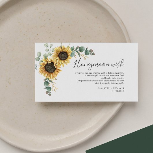 Sunflower Eucalyptus Wedding Honeymoon Wish Informatiekaartje