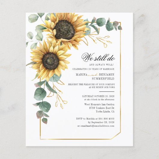 Sunflower Eucalyptus Wedding Vow Renewal Invite (Voorkant)