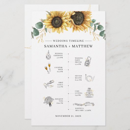 Sunflower Eucalyptus Weduwprogramma Briefpapier (Voorkant / Achterkant)