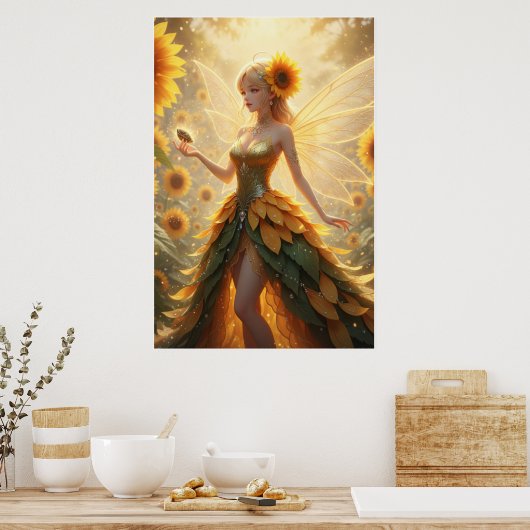 Sunflower Fairy Fantasy Illustration Poster (Keuken)
