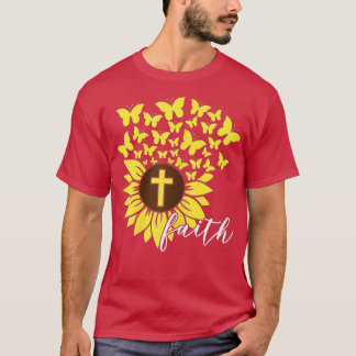 Sunflower Faith Cross Butterflies Christelijke Rel T-shirt