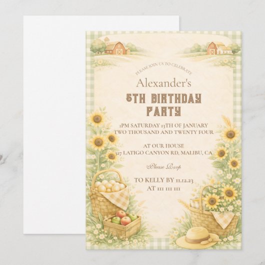 Sunflower Farm Storybook Kids Birthday Kaart (Voorkant / Achterkant)