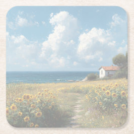 Sunflower Field Path to the Sea | Acrylic Kartonnen Onderzetters
